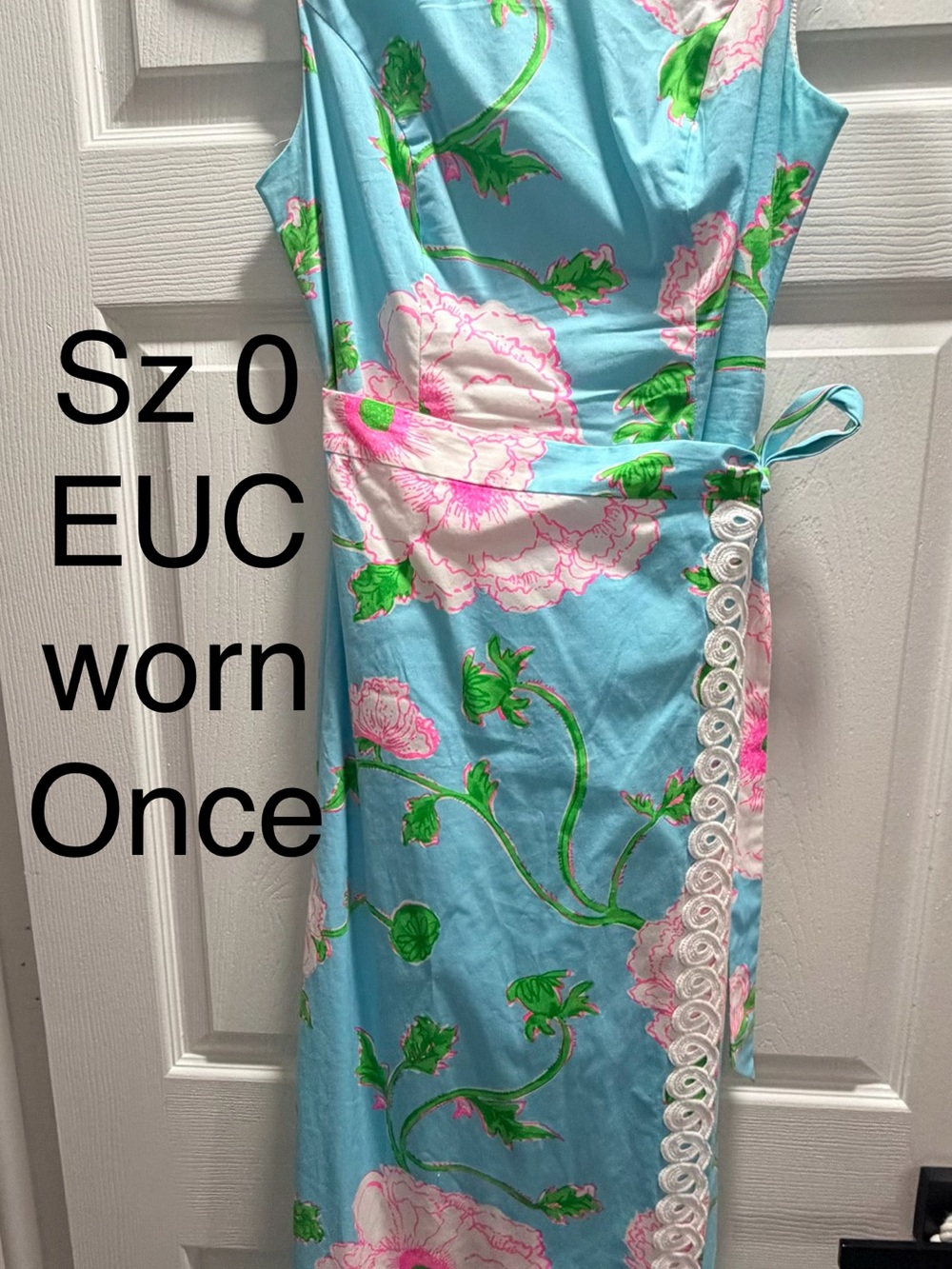 Lilly Pulitzer Blue Floral Wrap Dress with Pink and Green Accents